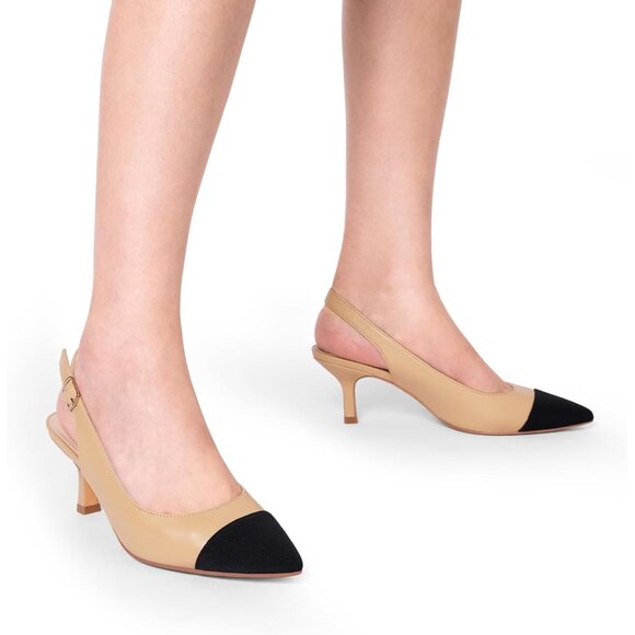 Dream Pairs Women Nude Black Faux Suede Pointed Toe Slingback Low Kitten Heels - Picture 6 of 7